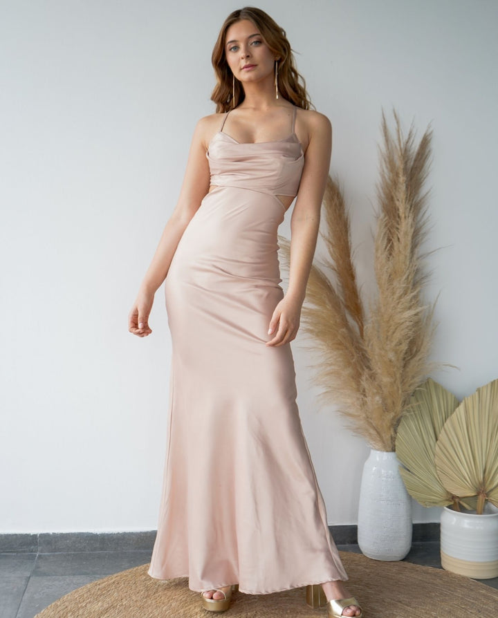 VESTIDO DE FIESTA LARGO CAROL DORADO