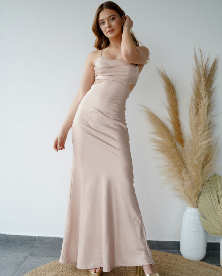 VESTIDO DE FIESTA LARGO CAROL DORADO