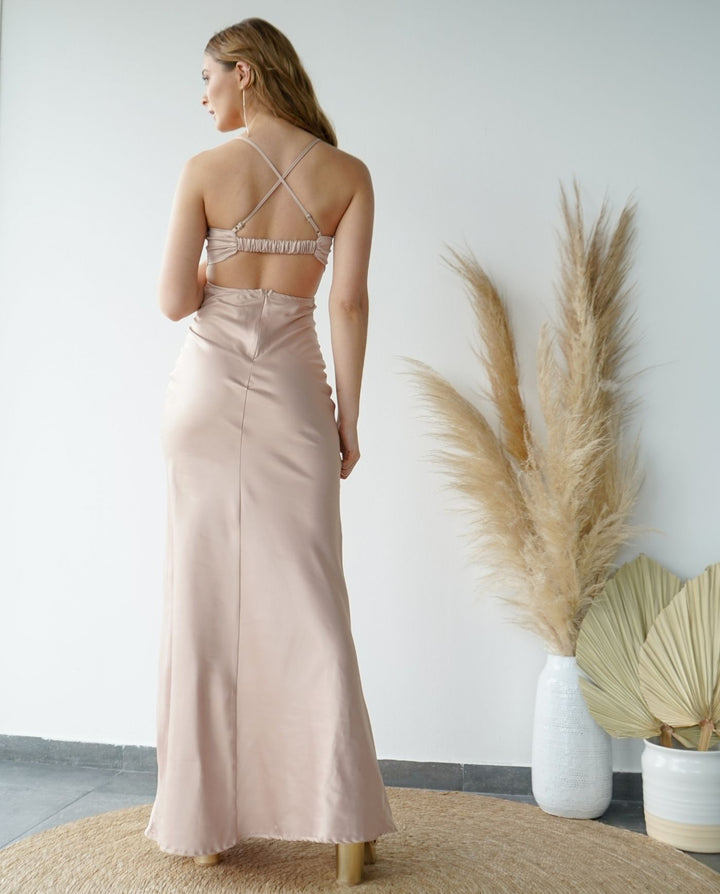 VESTIDO DE FIESTA LARGO CAROL DORADO