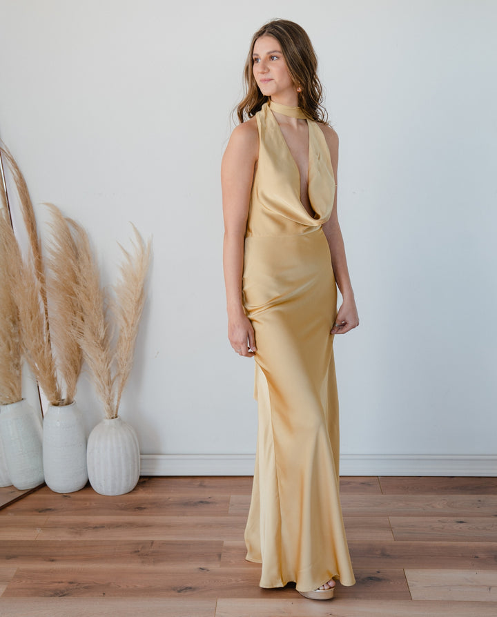 Vestido Largo de Fiesta Budapest Dorado