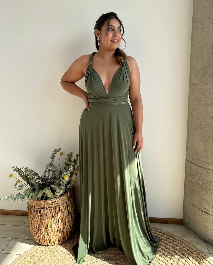 VESTIDO LARGO MULTI LYCRA VERDE OLIVO