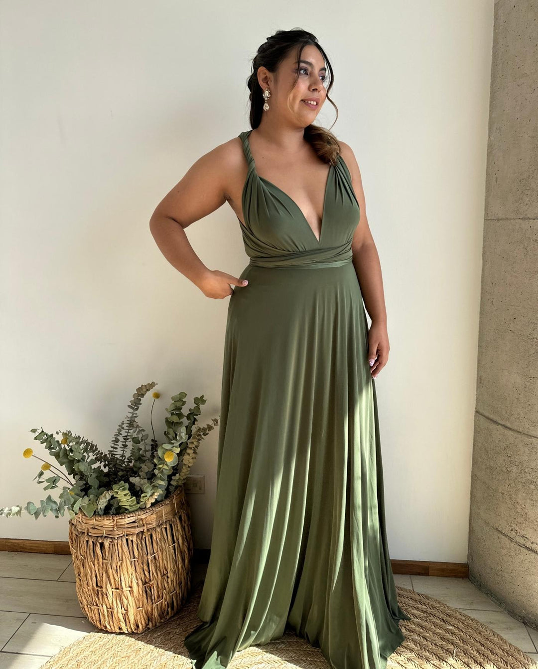 VESTIDO LARGO MULTI LYCRA VERDE OLIVO