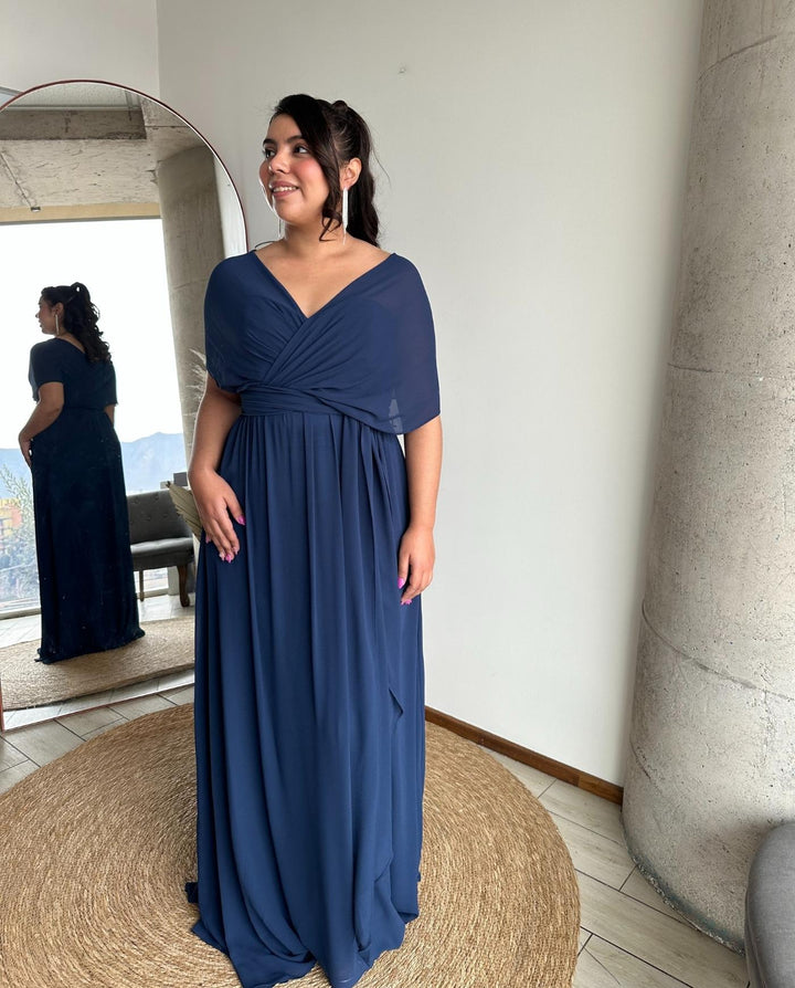 Vestido De Fiesta Largo Teodora Multiformas Azul Oscuro