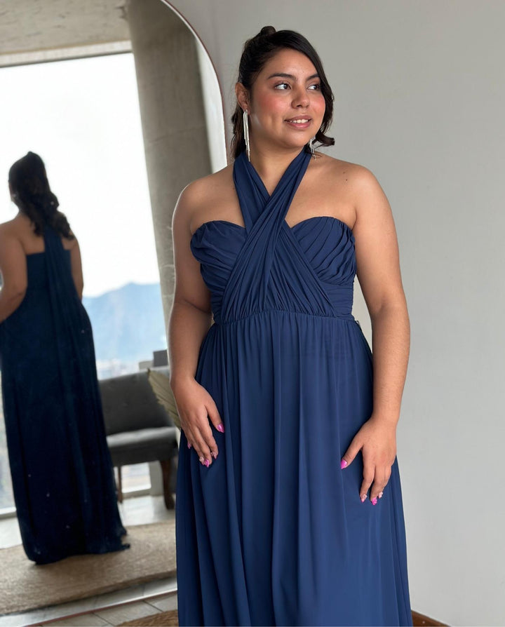 Vestido De Fiesta Largo Teodora Multiformas Azul Oscuro