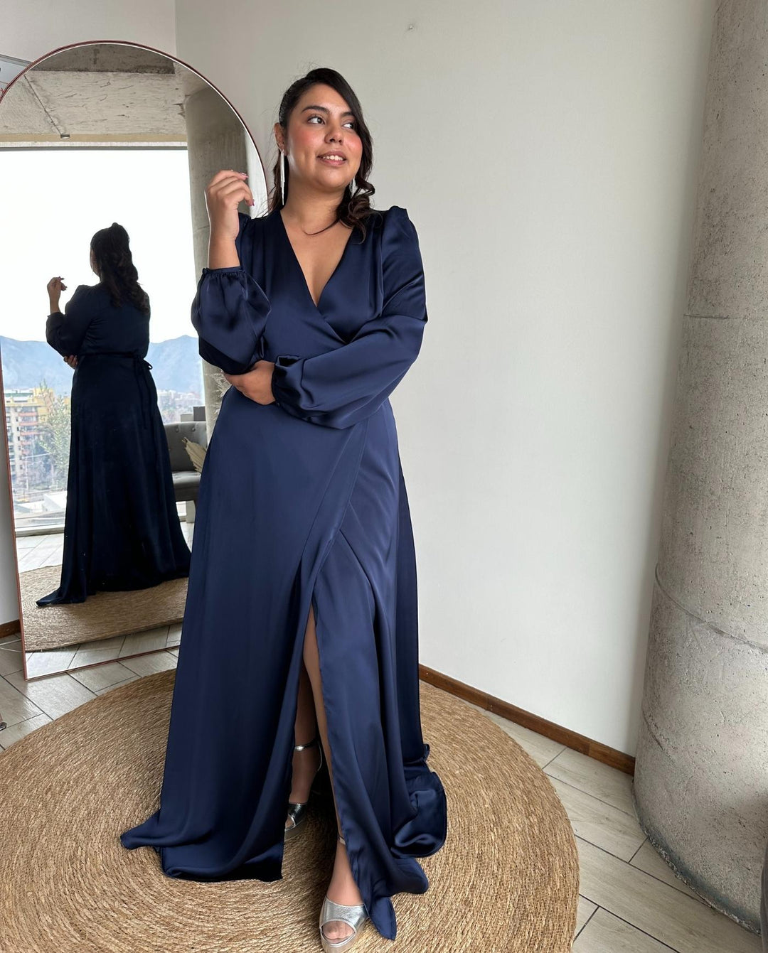 Vestido De Fiesta Largo Colomba Manga Larga Azul Oscuro