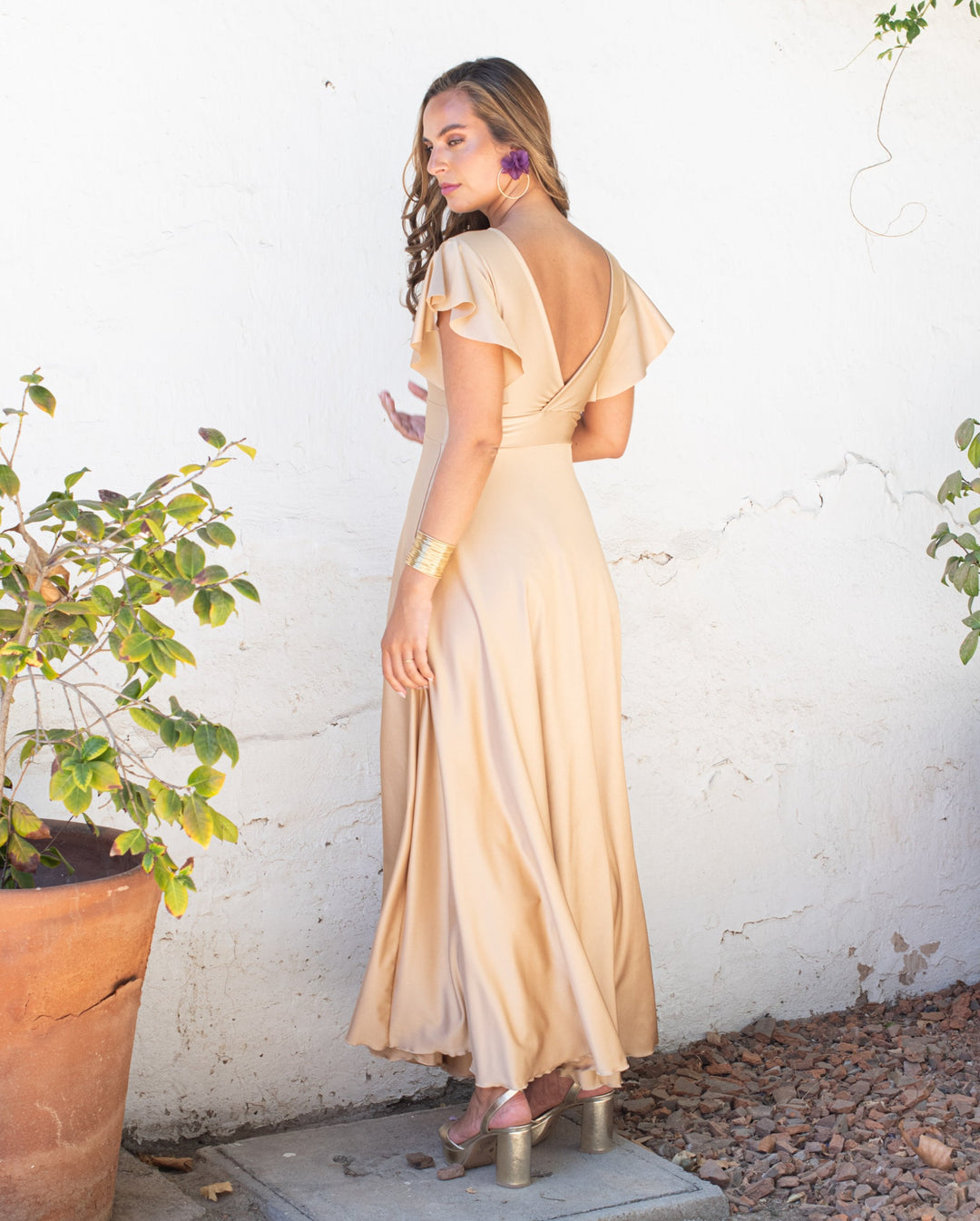 Vestido Largo de Fiesta Isa Dorado Claro