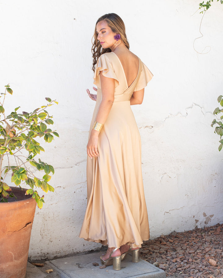 Vestido Largo de Fiesta Isa Dorado Claro