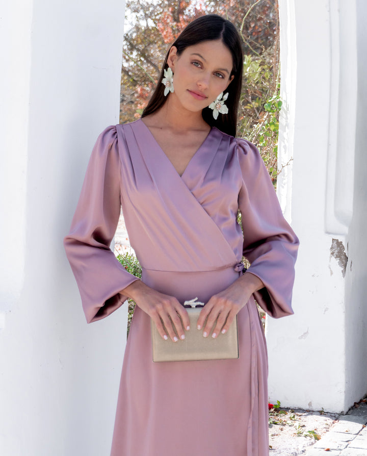 Maxi Vestido Colomba Manga Larga Rosado