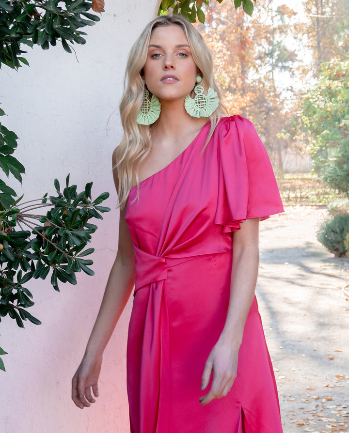 Vestido De Fiesta Midi Joaquina Fucsia