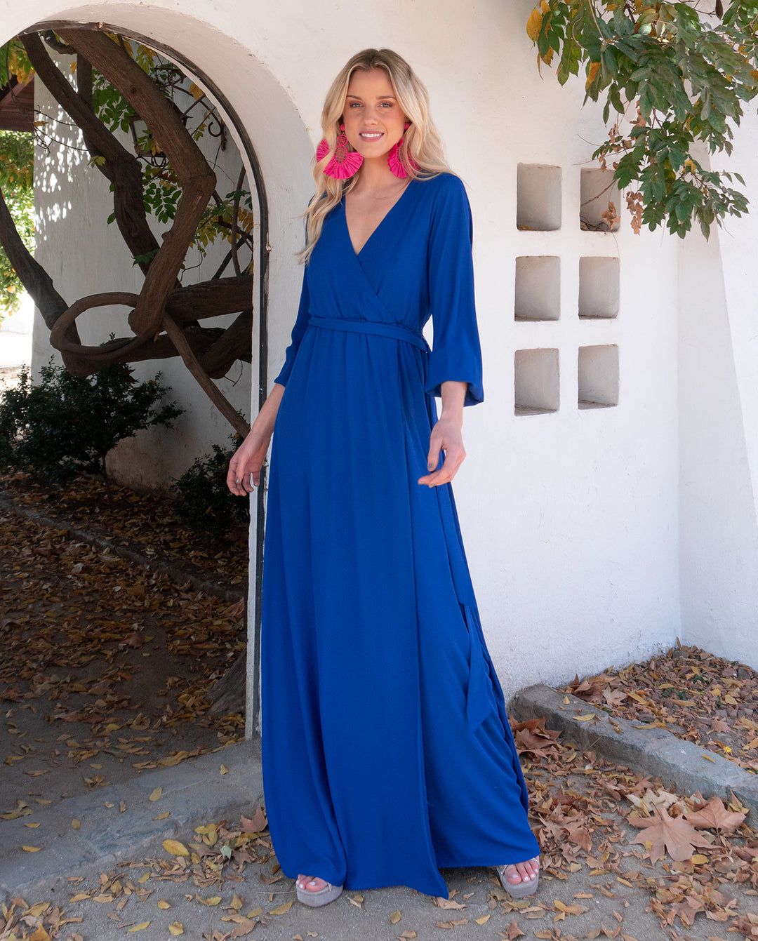 Vestido De Fiesta Largo Ada Manga Larga Azul Royal