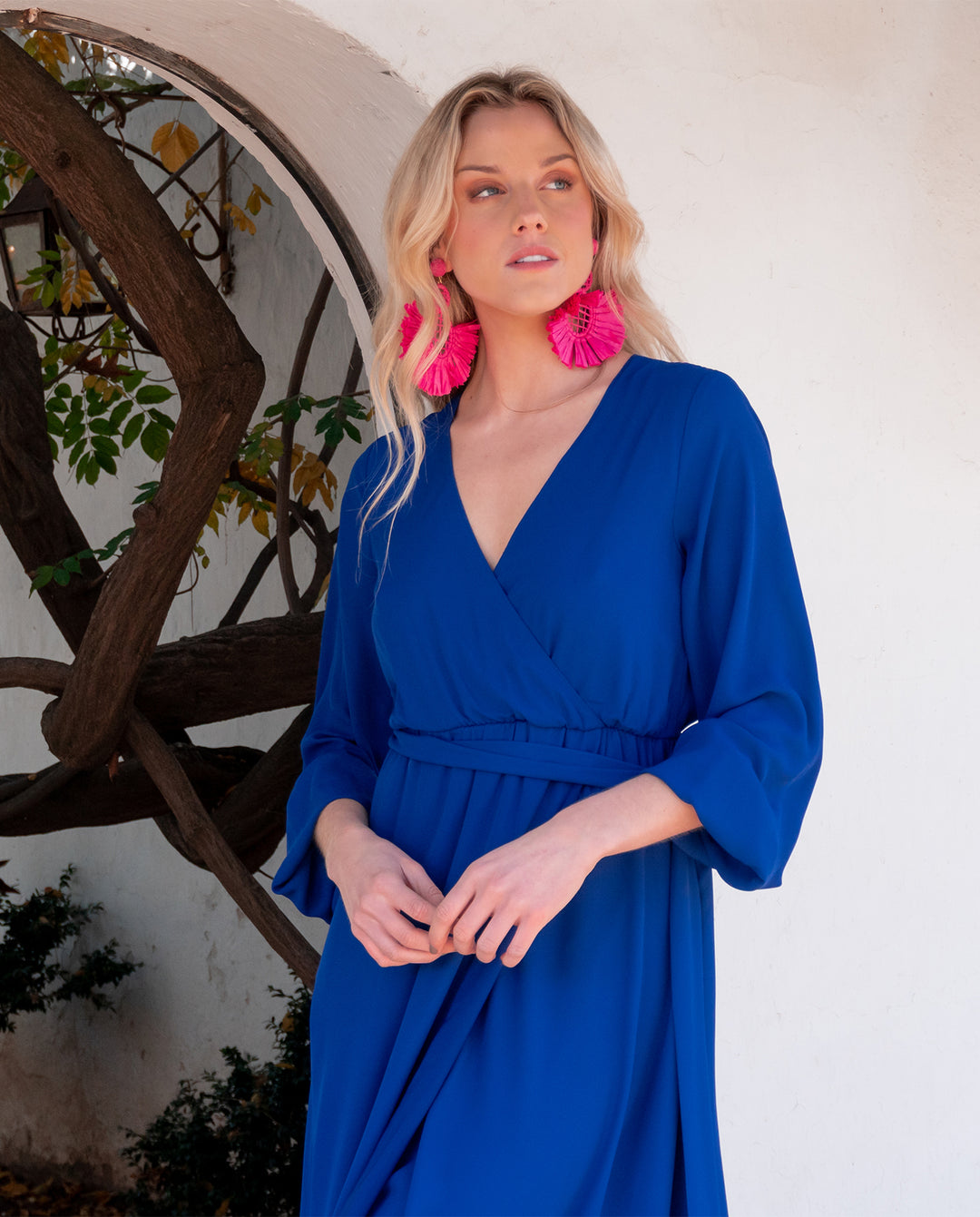 Vestido De Fiesta Largo Ada Manga Larga Azul Royal