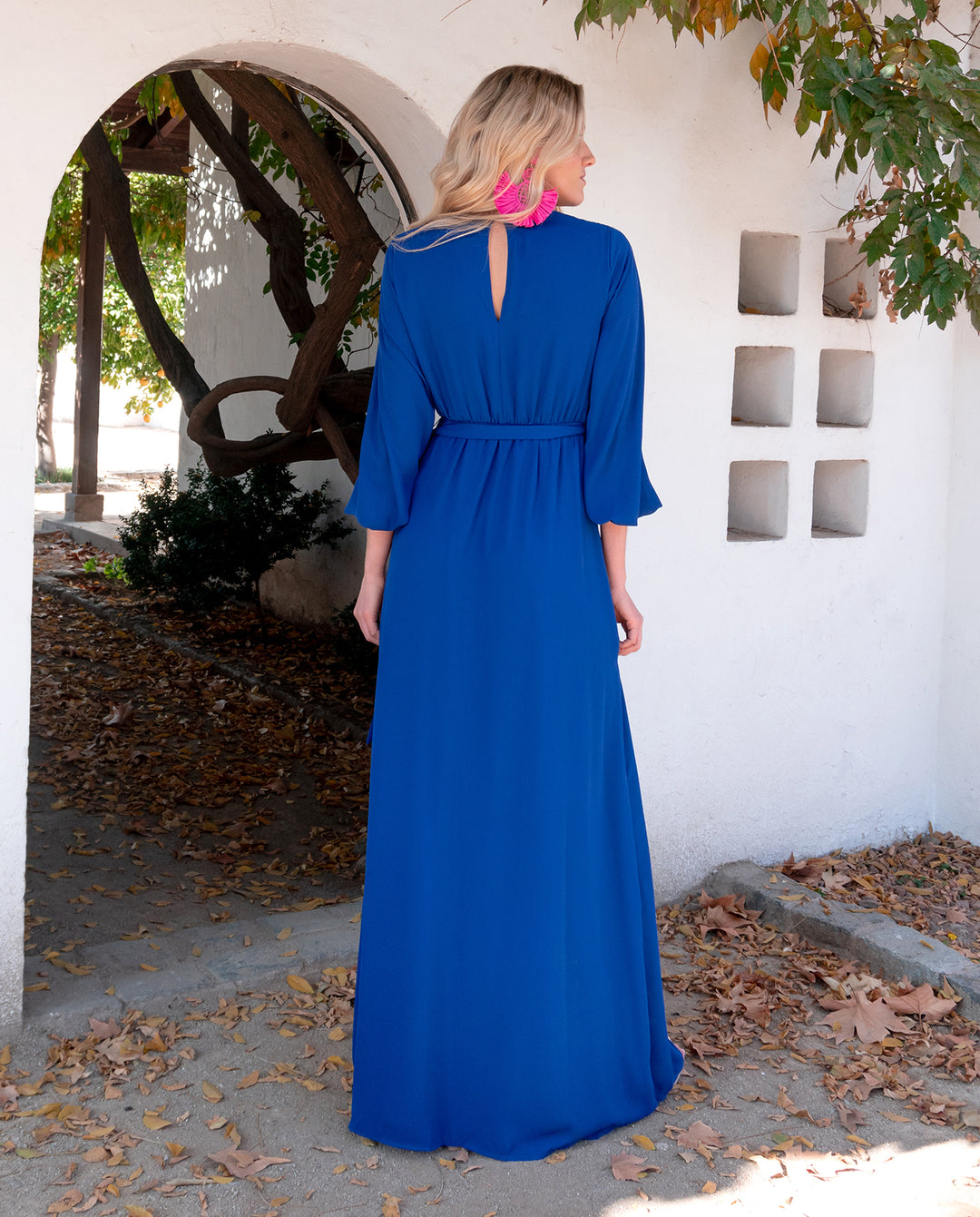 Vestido De Fiesta Largo Ada Manga Larga Azul Royal