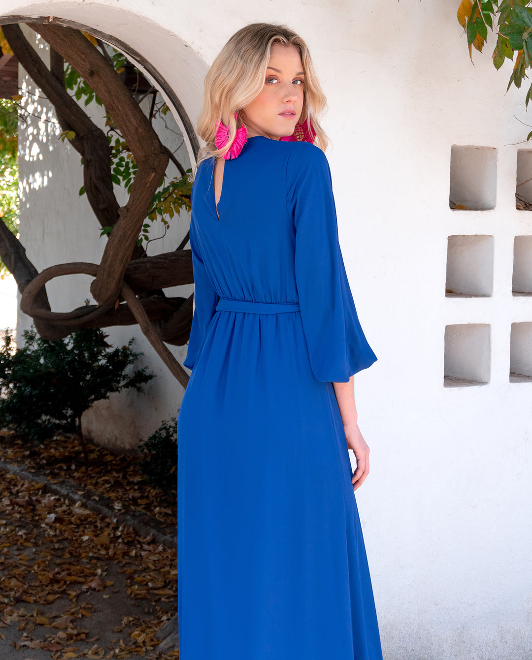 Vestido De Fiesta Largo Ada Manga Larga Azul Royal