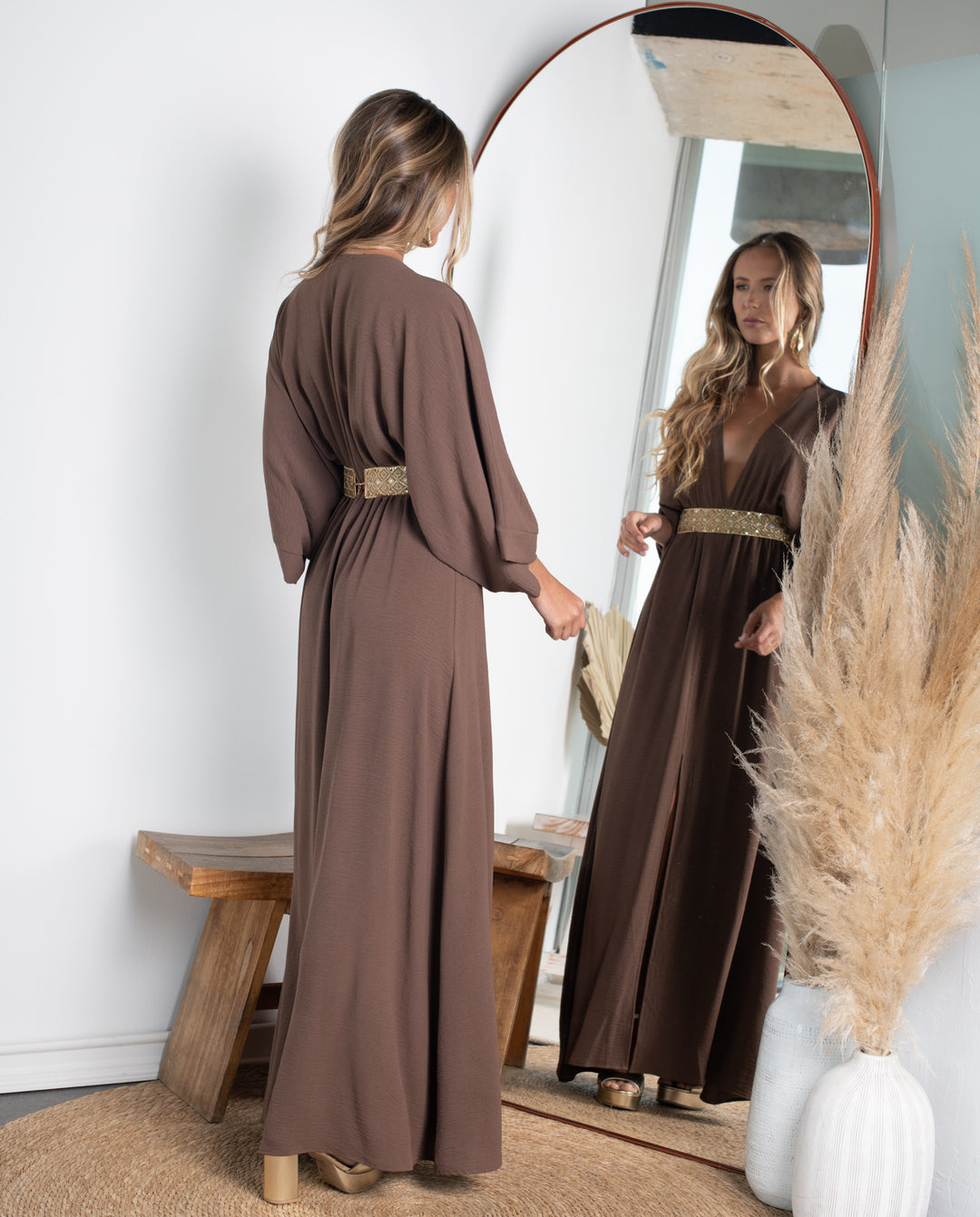 Vestido Largo de Fiesta Pola Café