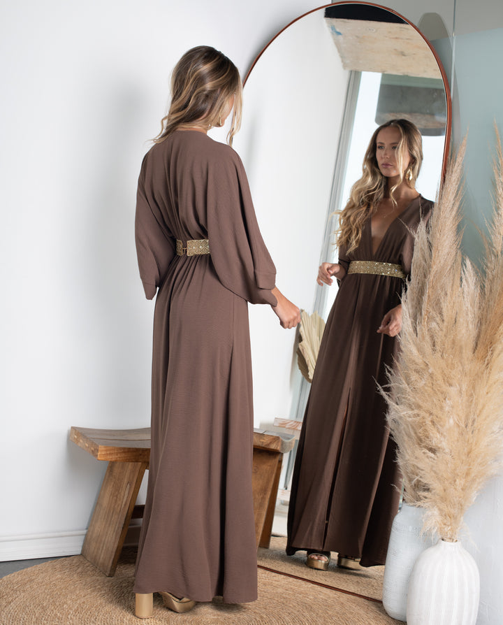 Vestido Largo de Fiesta Pola Café