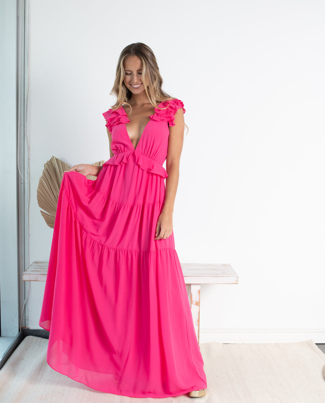 VESTIDO DE FIESTA LARGO DANAE FUCSIA