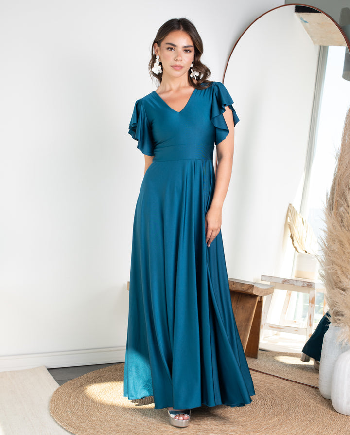 Vestido Largo de Fiesta Isa Turquesa Oscuro