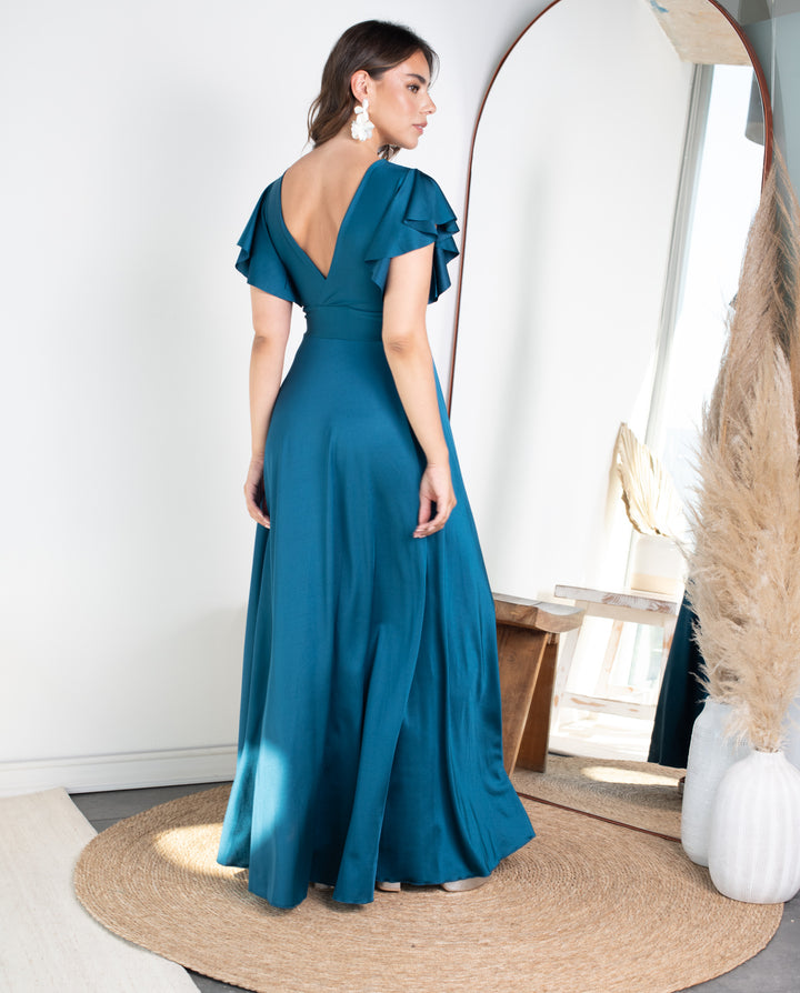 Vestido Largo de Fiesta Isa Turquesa Oscuro