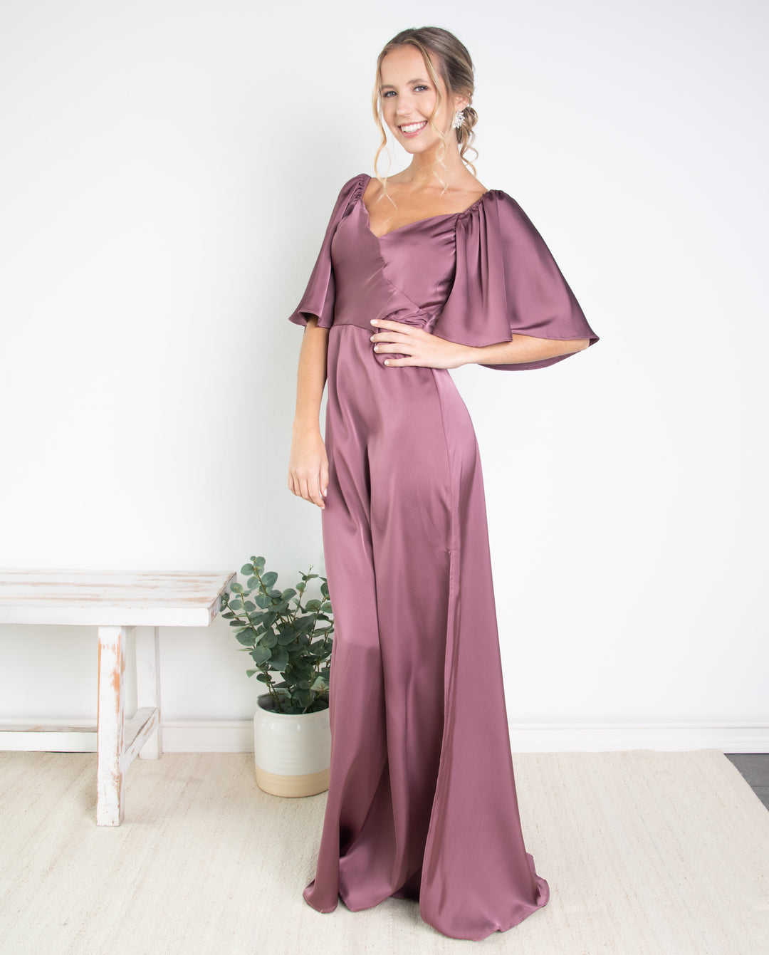 Vestido Largo de Fiesta Anahi Satín Rosado