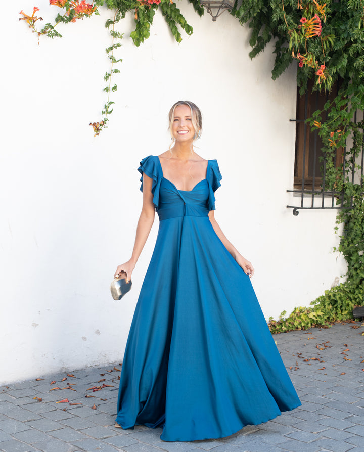 Vestido Largo de Fiesta Natalia Turquesa Oscuro