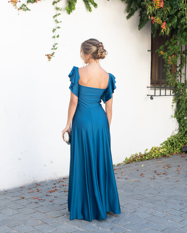 Vestido Largo de Fiesta Natalia Turquesa Oscuro