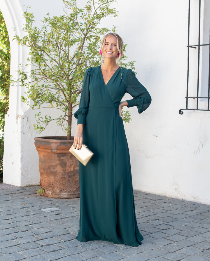 Vestido Largo Jacinta Manga Larga Verde