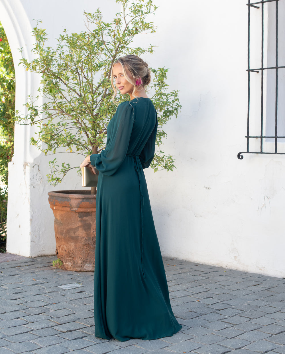 Vestido Largo Jacinta Manga Larga Verde