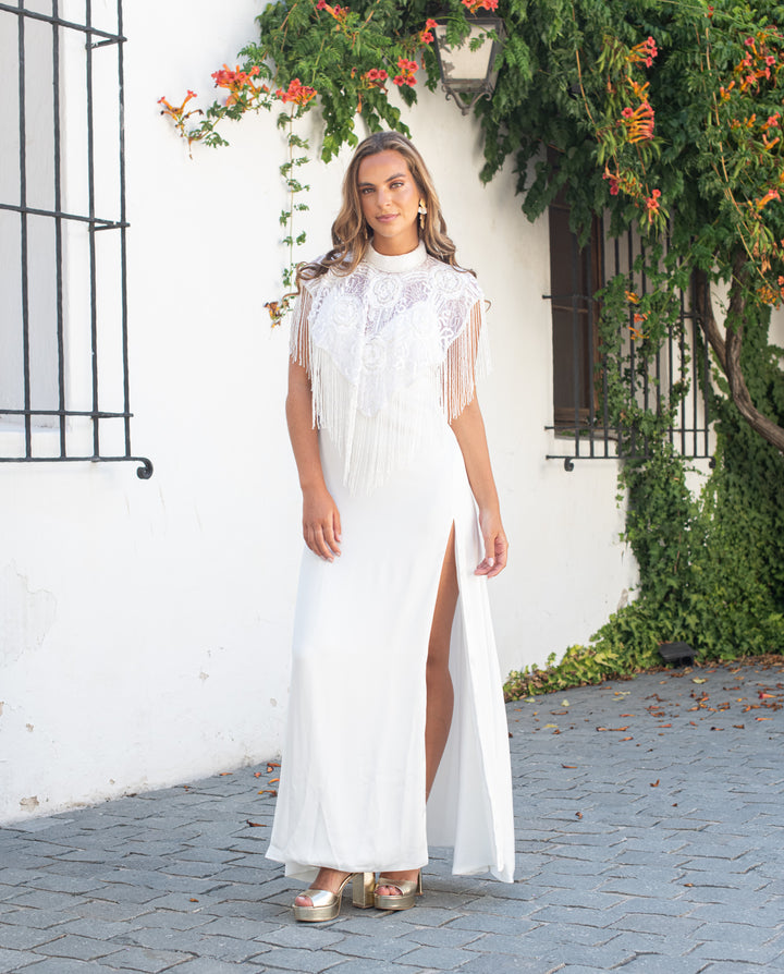 Capa Bordada de Mostacilla Marala Blanca/Blanca