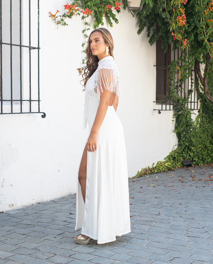 Capa Bordada de Mostacilla Marala Blanca/Blanca