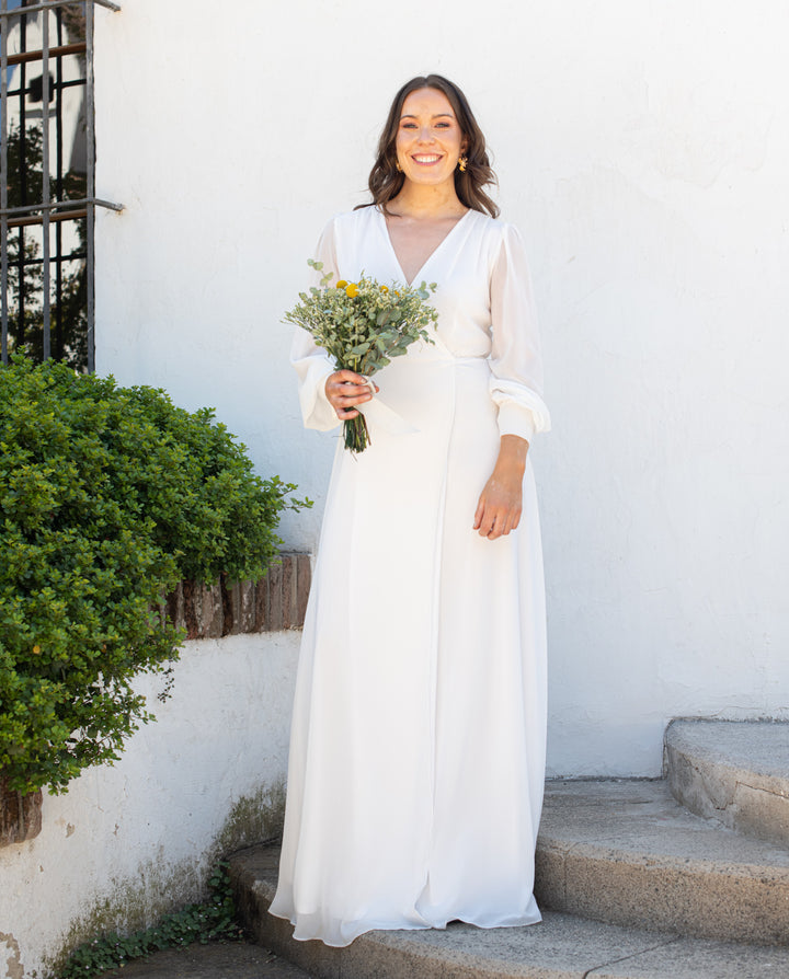 Vestido Largo de Novia Jacinta Manga Larga Ivory