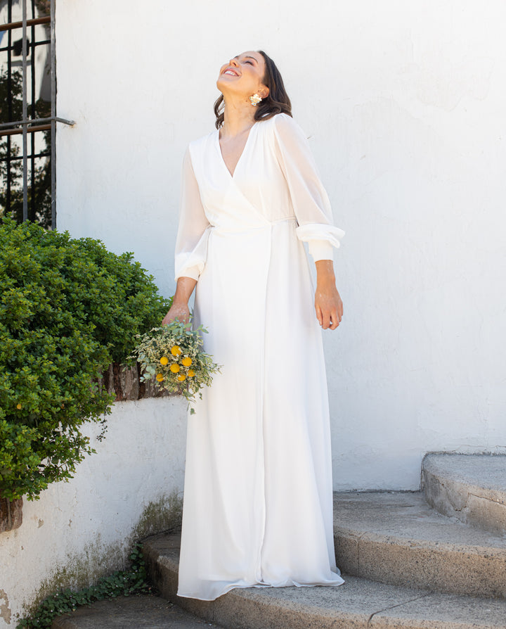 Vestido Largo de Novia Jacinta Manga Larga Ivory