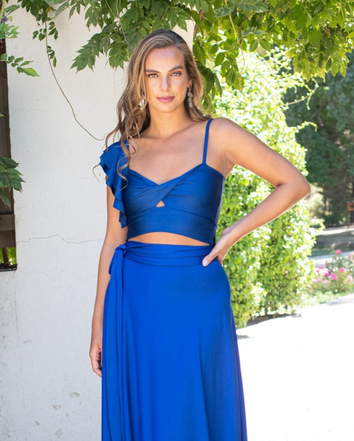 Conjunto de Fiesta Sole un Hombro Lycra Dupont Azul Royal