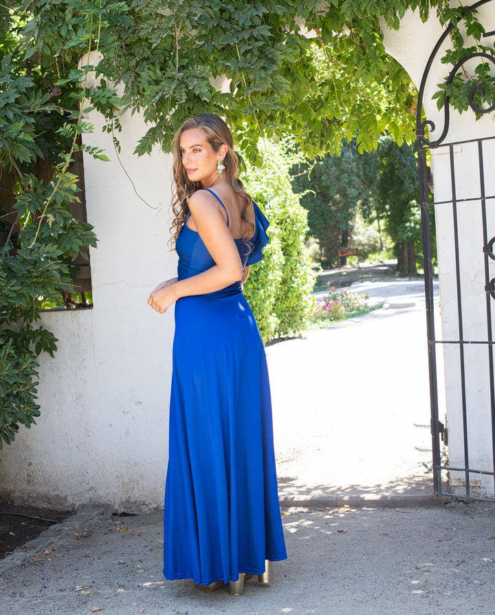 Conjunto de Fiesta Sole un Hombro Lycra Dupont Azul Royal