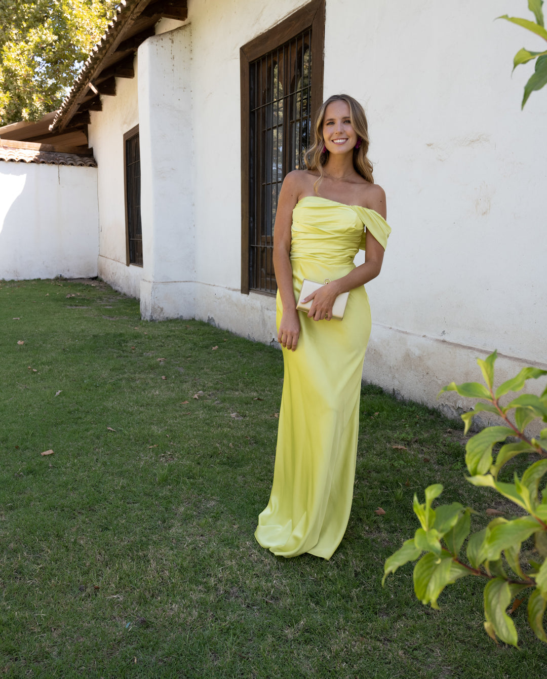 Vestido De Fiesta Catalina Satín Verde Limón