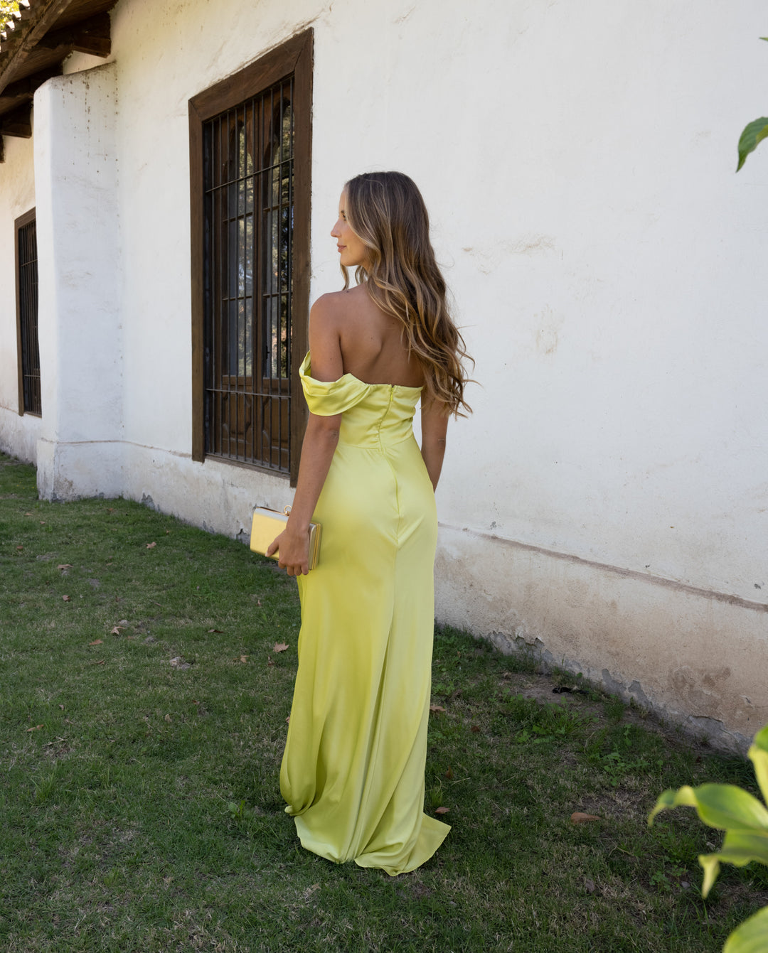 Vestido De Fiesta Catalina Satín Verde Limón
