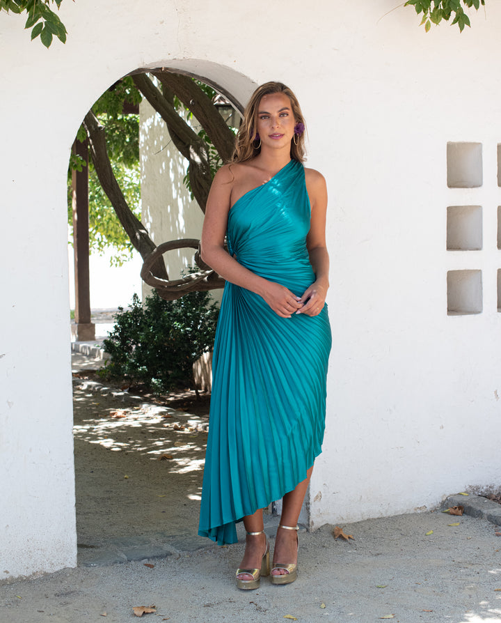 Vestido Largo de Fiesta Lucía un Hombro Verde (REVISAR FOTO)