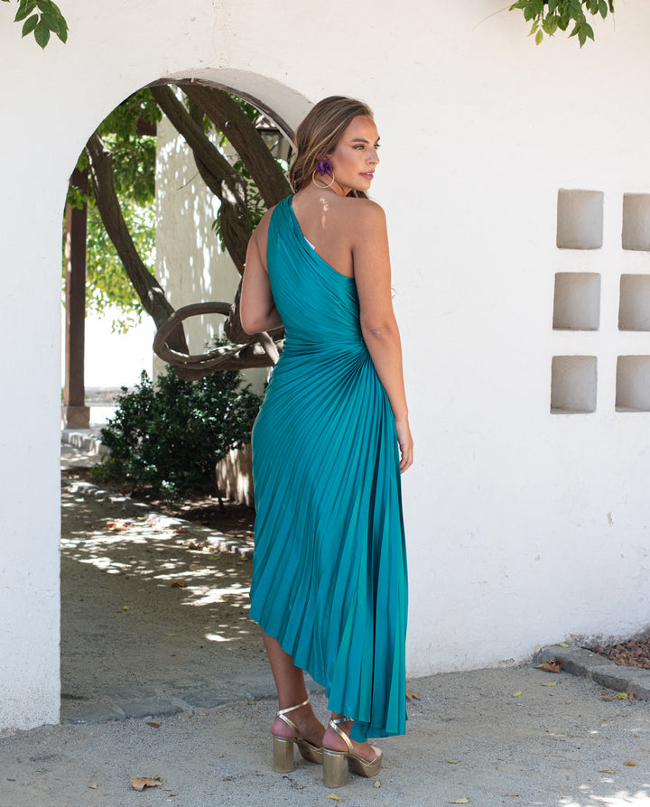 Vestido Largo de Fiesta Lucía un Hombro Verde (REVISAR FOTO)