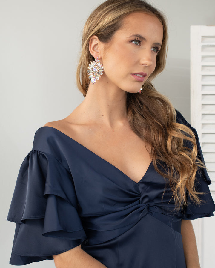Vestido Largo de Fiesta Noelia Satin Azul Oscuro