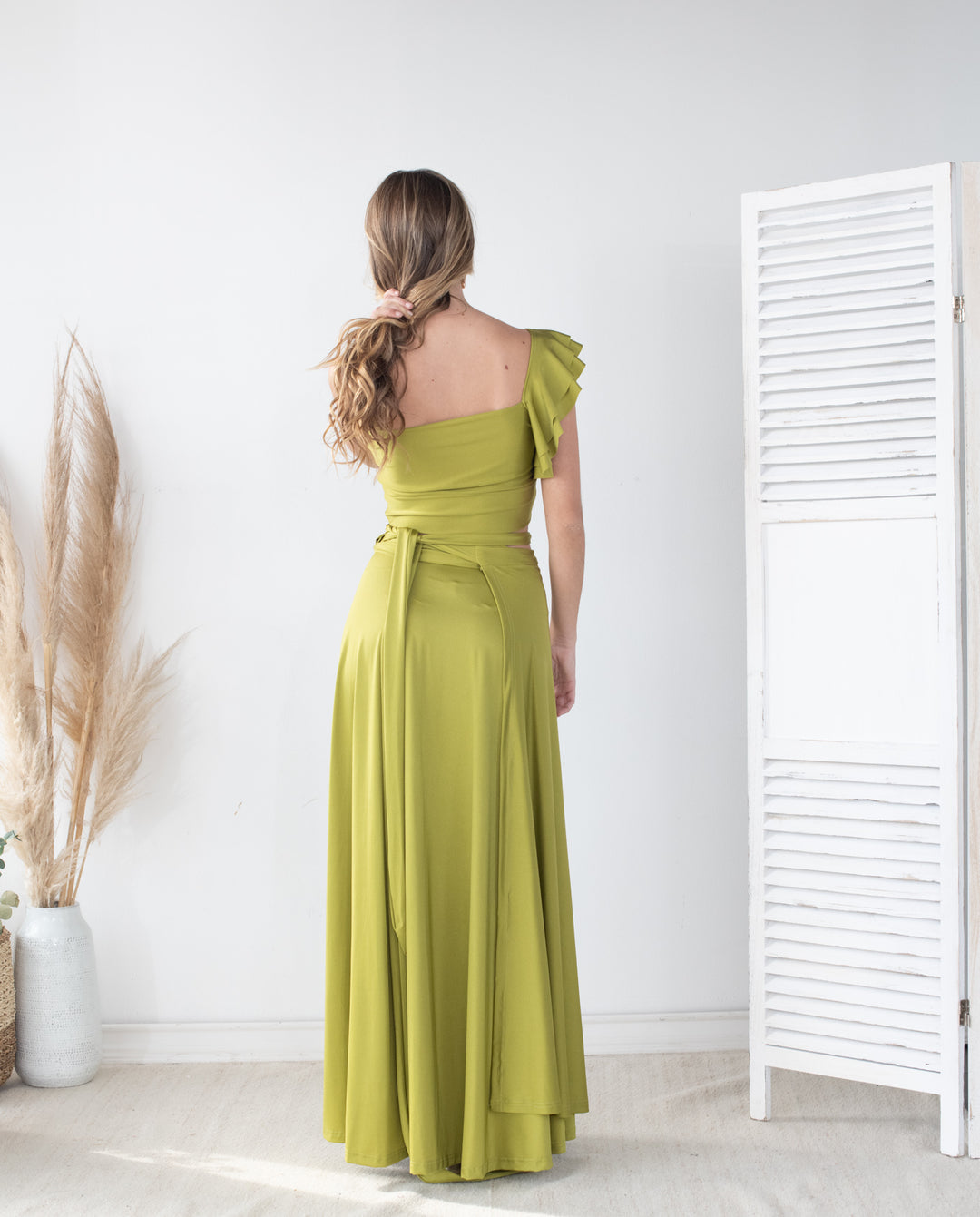 Conjunto de Fiesta Sole un hombro Lycra Dupont Verde Limón