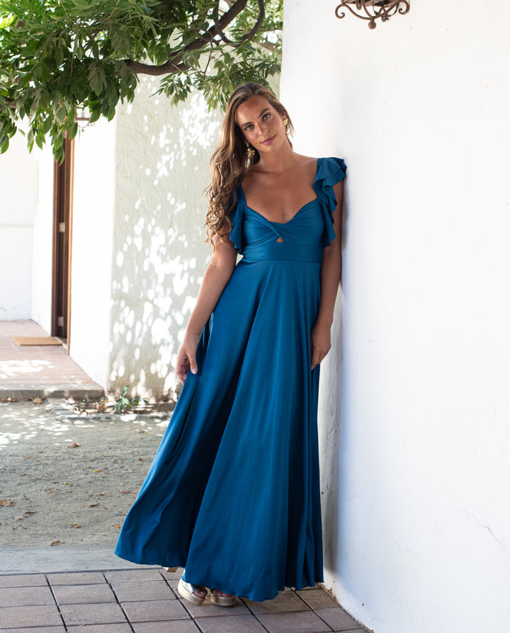 Vestido Largo de Fiesta Natalia Turquesa Oscuro