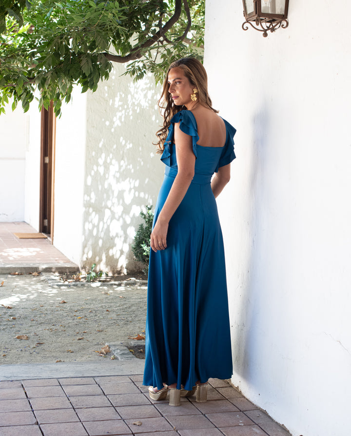 Vestido Largo de Fiesta Natalia Turquesa Oscuro