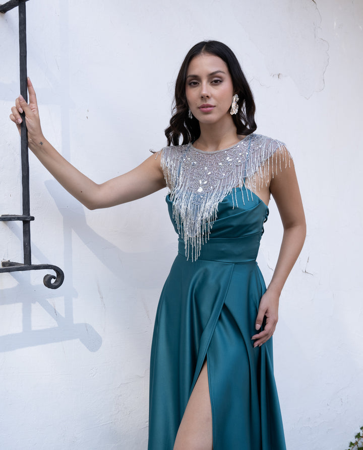 Vestido de Fiesta Largo Camila Verde Petróleo