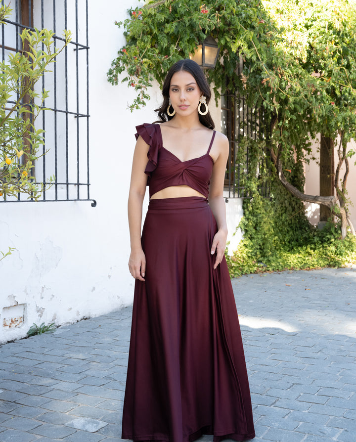 Conjunto De Fiesta Sole Un Hombro Burdeo