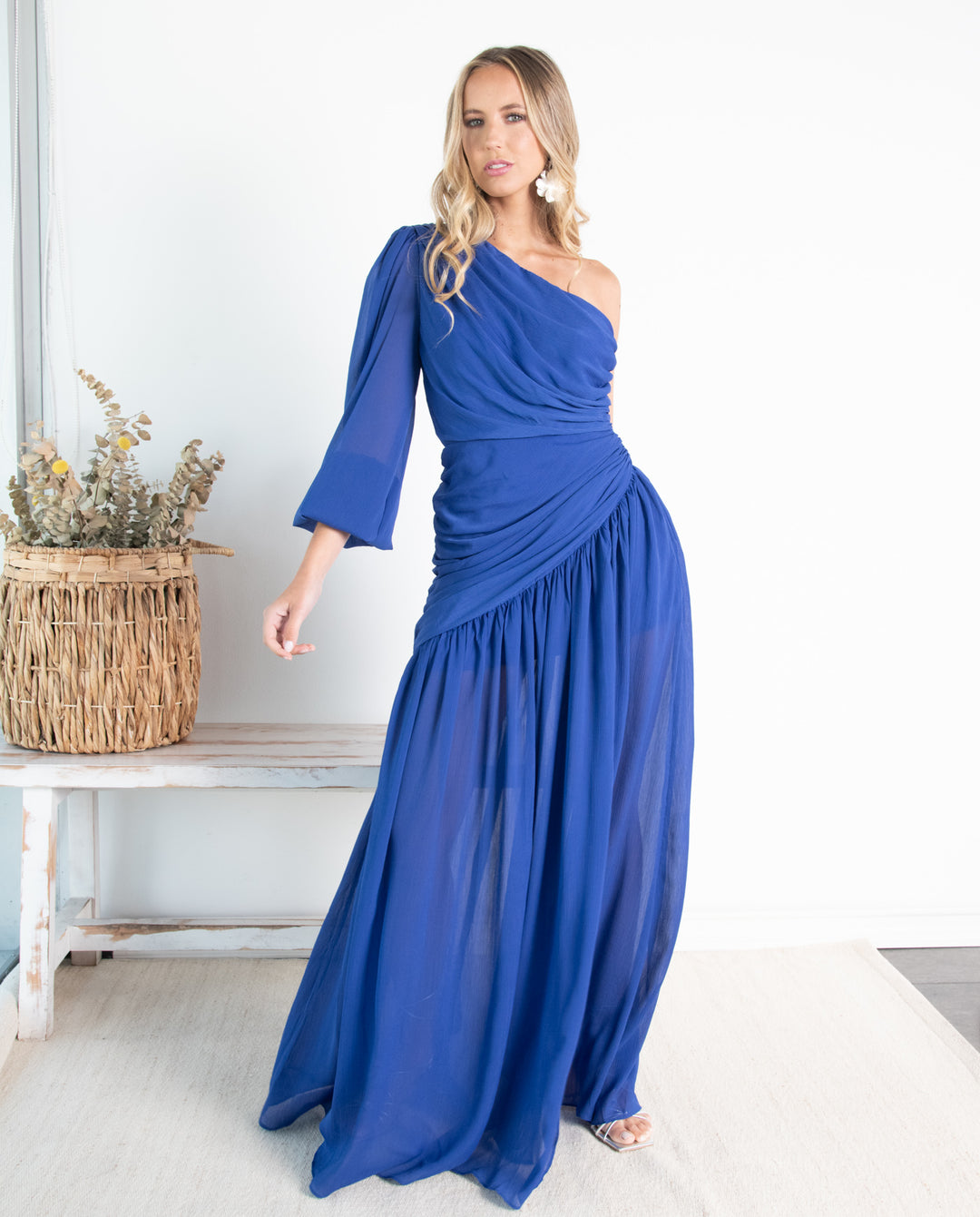 Vestido Largo de Fiesta Viviana Una Manga Azul Royal