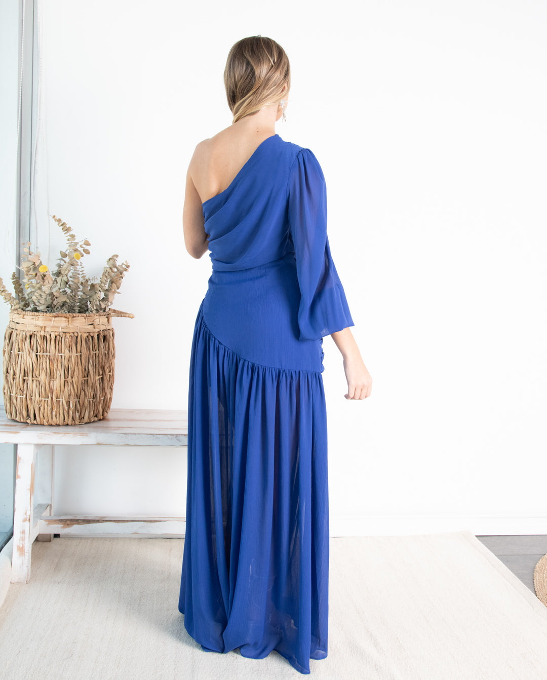 Vestido Largo de Fiesta Viviana Una Manga Azul Royal