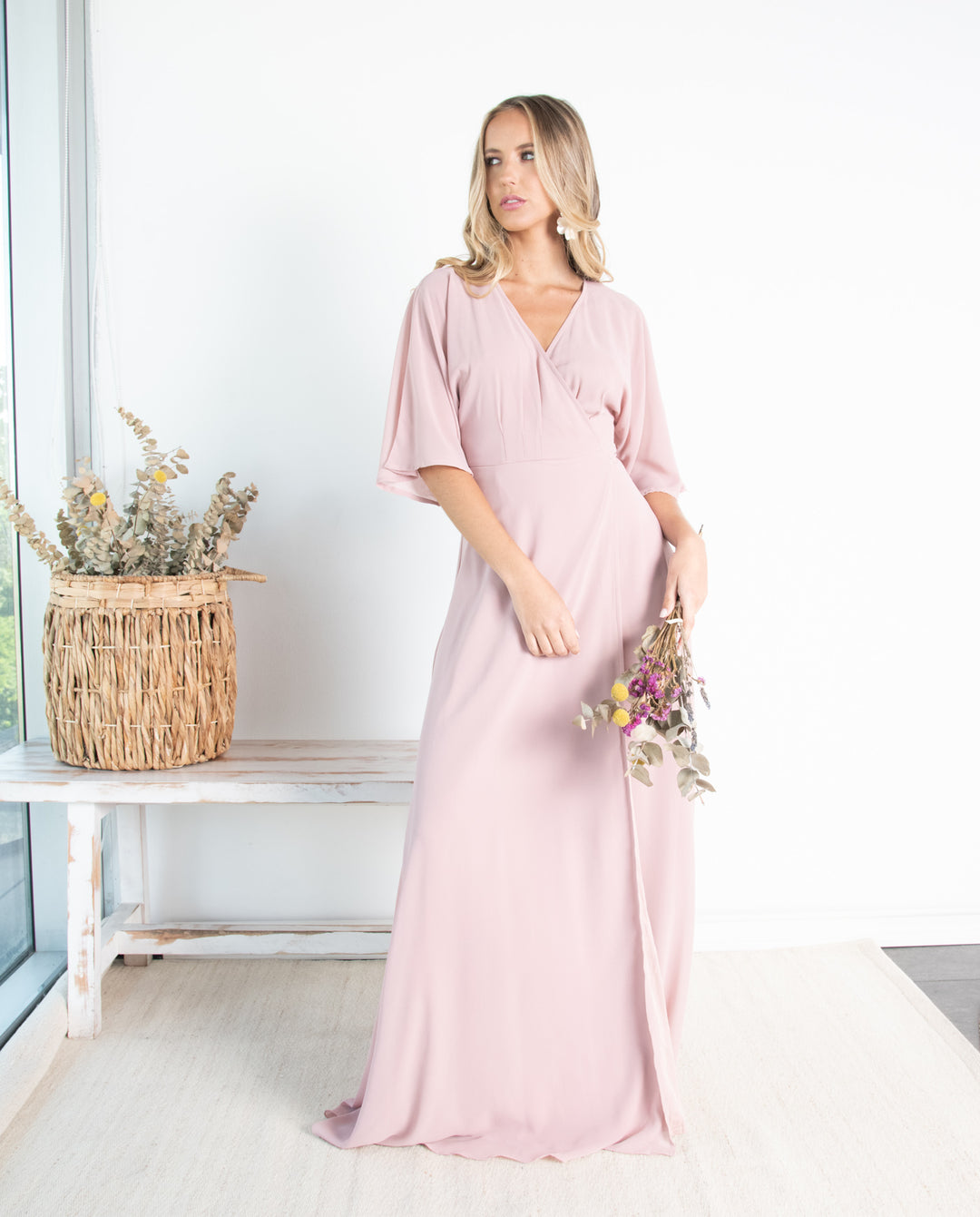 Vestido Largo Leandra Gasa Rosado