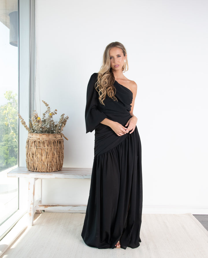 Vestido Largo de Fiesta Viviana Una Manga Negro