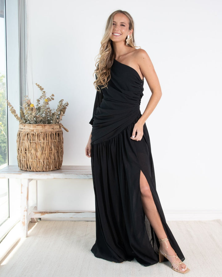 Vestido Largo de Fiesta Viviana Una Manga Negro