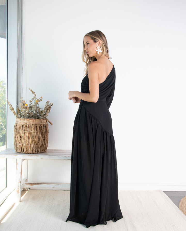 Vestido Largo de Fiesta Viviana Una Manga Negro