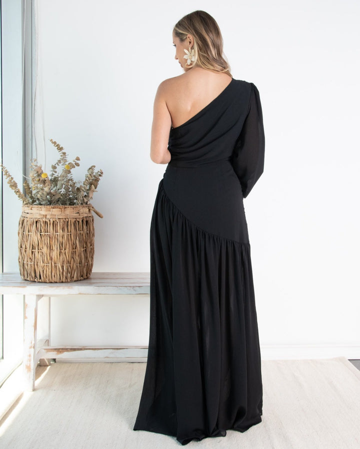 Vestido Largo de Fiesta Viviana Una Manga Negro